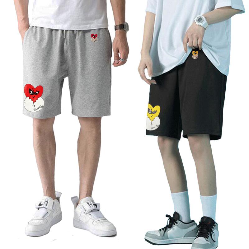 

Men's Shorts Break Egg Five-point Pant Men Women Cotton Heart Eggshell Embroidery Printing Summer Elastic Drawstring Unisex Casual ShortsMen, Grey 4