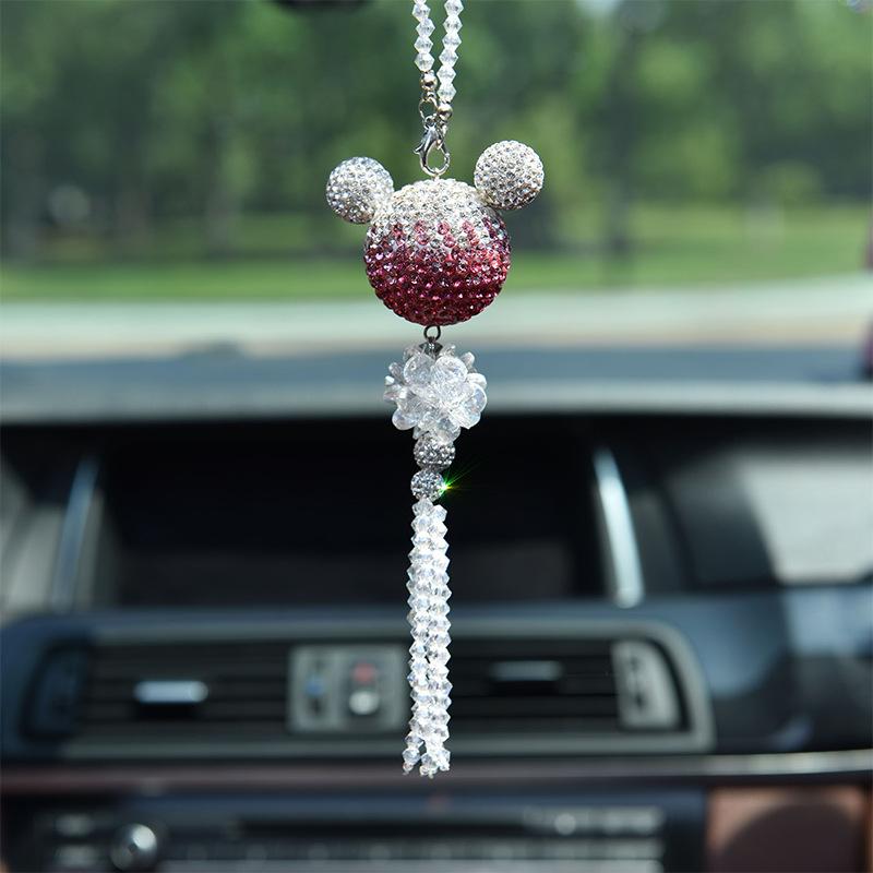 

Interior Decorations Car Pendant Bowknot Heart Rhinestone Auto Rearview Mirror Hanging Ornaments Bling Decoration Accessories Female GiftsIn