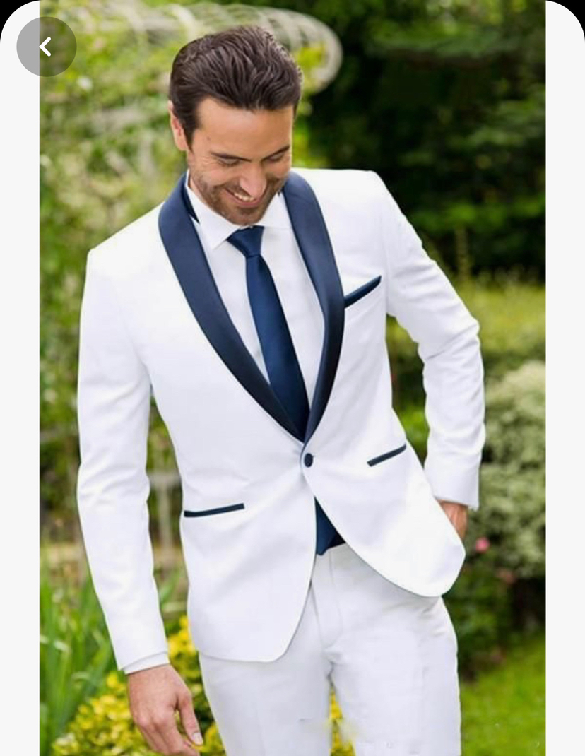 Fashion White Mens Wedding Tuxedos One Button Slim Fit Groom Groomsmen Tuxedos New Design Man Blazers Jacket Excellent 2 Piece Suit Jacket Pants