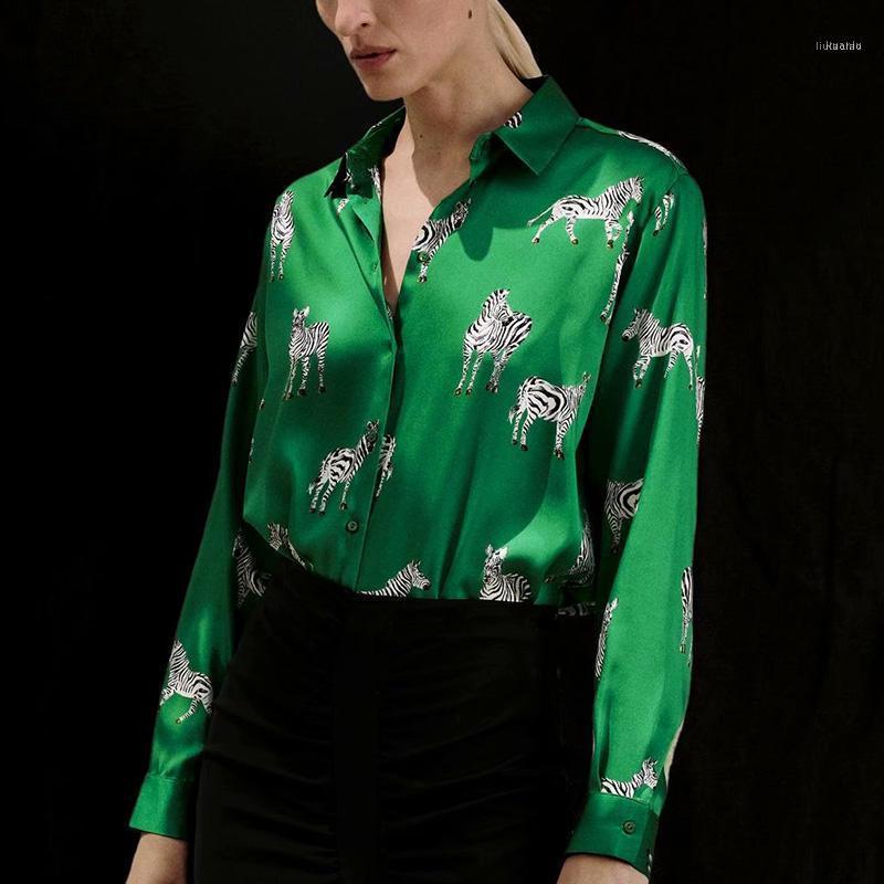 

Women Zebra Printing Loose Shirt Femme Turn Down Collar Long Sleeve Blouses Casual Ladies Blusas Tops Women's & Shirts, Green