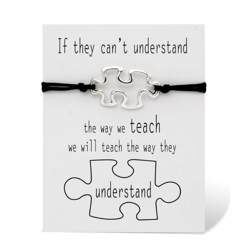

Charm Bracelets Puzzle Piece Teacher Bracelet Autism Awareness Adjustable Women Men Unisex Fashion Jewelry GiftCharm