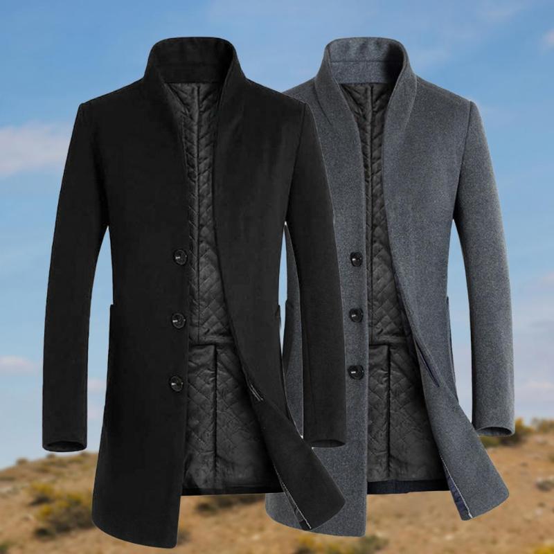 

Men's Trench Coats Drop!!Winter Men Overcoat Coat Single Breasted Thicken Slim Fit Warm Windbreaker 2022, Black