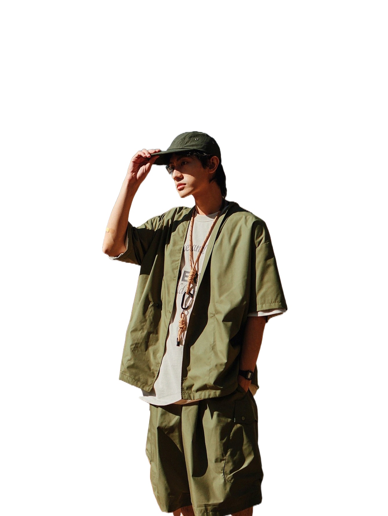 

men Solid Flap Pocket Wrap Shirt z2mw#, Army green