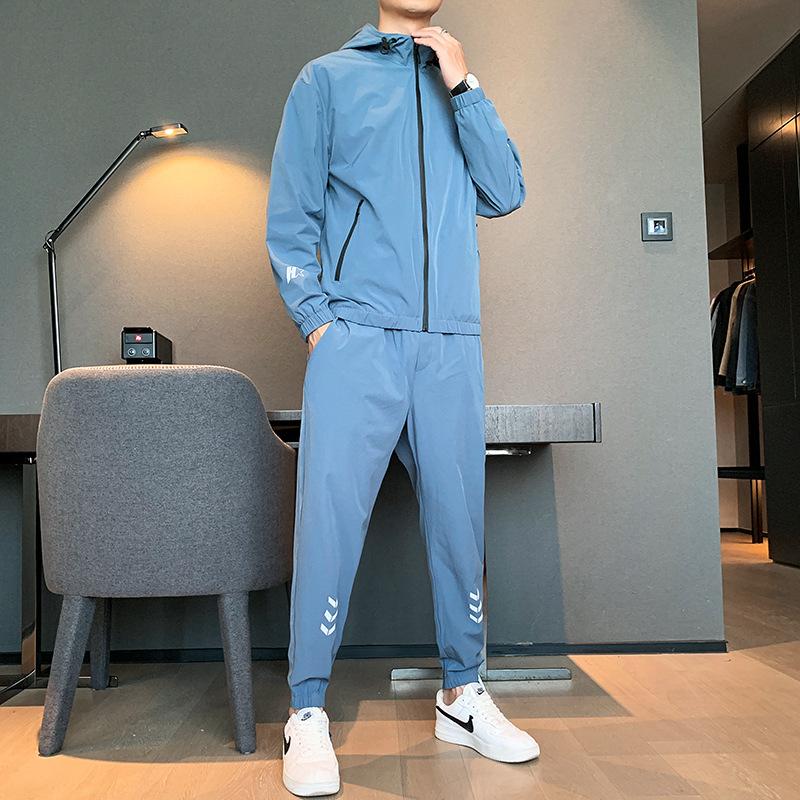 

Men's Tracksuits Solid Color Men's Sports Suit Long Sleeved Zippered Hooded Jacket Sweatpants SetsMen's, Gray