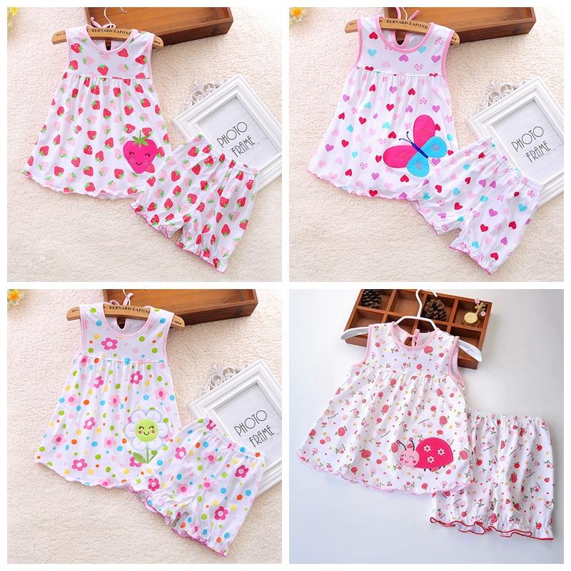 

Clothing Sets Baby Cotton Summer Dress Shorts Suit Casual Two-piece Set Cool Bright Color Little Girl Gift Breathable Pants Vest For 0-2.5TC, Dots flower