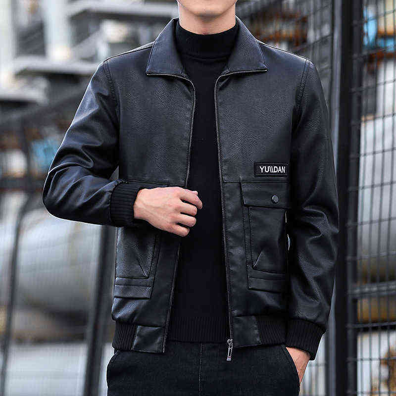 

2022 New Winter Jacket Men Leather Jacket Homme Middle-aged And Eldely Mens Fleece Thickened Faux Fur Coat Man Pu Coats Jacket T220728, Wine red sheet 8526