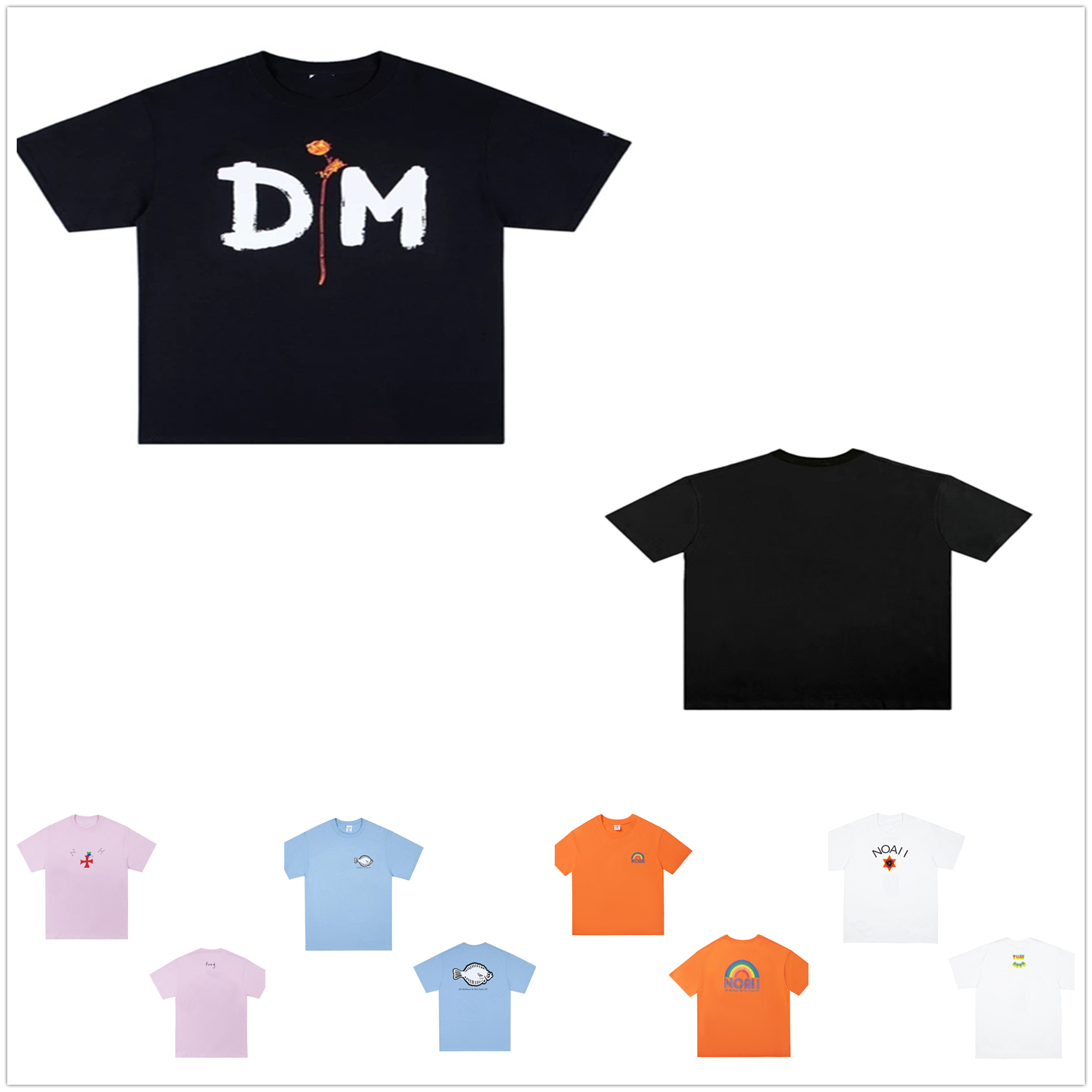 

Men t shirt women T shirts Reflective hip hop cross tuna rainbow print short-sleeved couples joint limited fish skeleton tide brand casual loose cotton T-shirt B01, Button