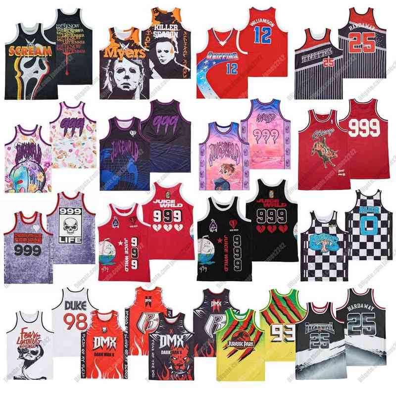 

Movie Juice Wrld 999 Chicago Basketball Jersey Alien 0 Space Jam DMX Dark Man X Zion Williamson jurassk park Hip Hop Jerseys Stitched Top, As shown