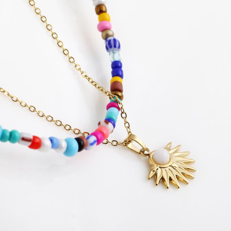 

Pendant Necklaces HangZhi 2022 Gray Enamel Round Star Sun Charm Natural Stones Pendants Necklace Stainless Steel Clavicle Chain JewelryPenda