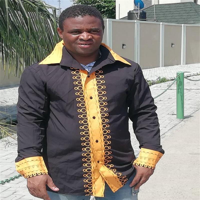

Men's T-Shirts Dashiki 2022 African Dresses Clothing Dress Fashion Wedding Selling Folk Style Lapel Long Sleeved Shirt PrintingMen's, Black