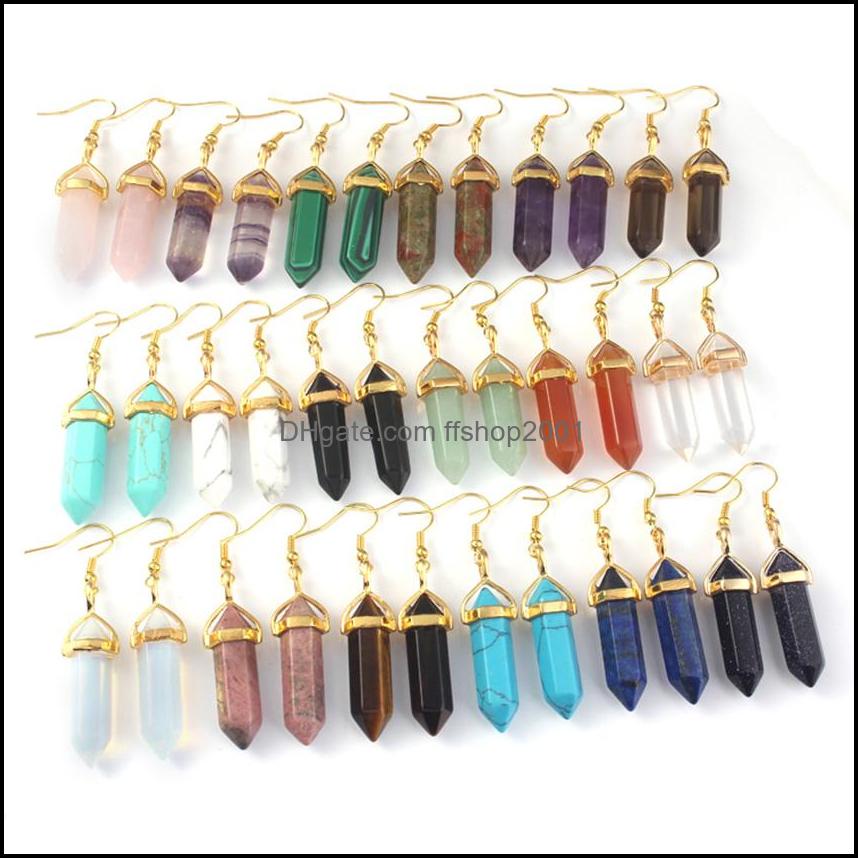 

Charm Reiki Hexagon Stone Pendum Charms Earrings Rose Quartz Turquoise Lapis Lazi Gold Plated Healing Crystal Dangle Brand Ffshop2001 Dhg95