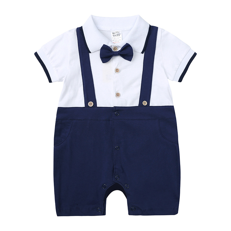

Summer New born Baby Boy Romper Short Sleeves Cotton Crawling Newborns Baby Boy Clothes Gentleman Rompers 3 6 9 months, As picture