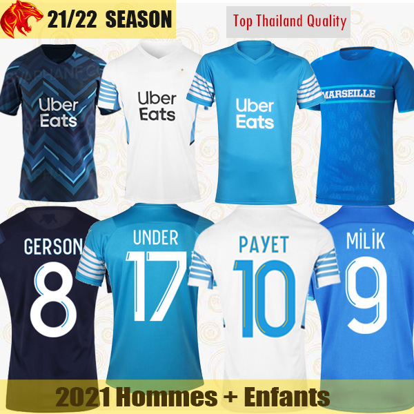 

21 22 Marseilles Soccer Jerseys PAYET 2021 2022 OM GERSON MILIK DIENG UNDER GUEYE Football Shirt KAMARA LUIS HENRIQUE Mens Jersey Kids Kit, 2122 third