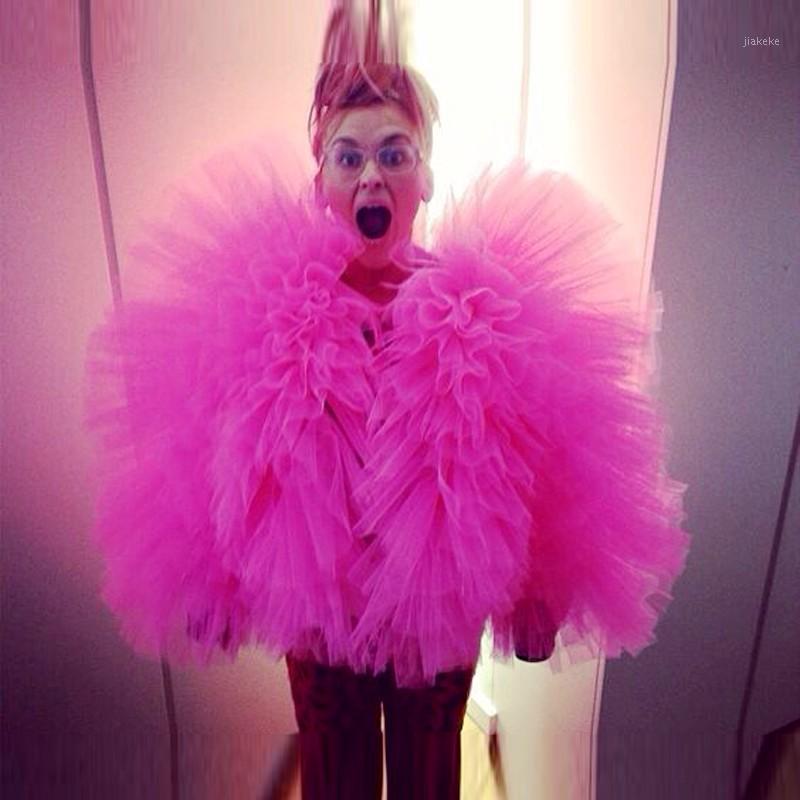 

Women' Blouses & Shirts Mujer Camisetas Fuchsia Tulle Ruffles Puff Sleeve Tops Shirt Puffy Long Sleeves Blouse Casual Custom Made Women Top, Black