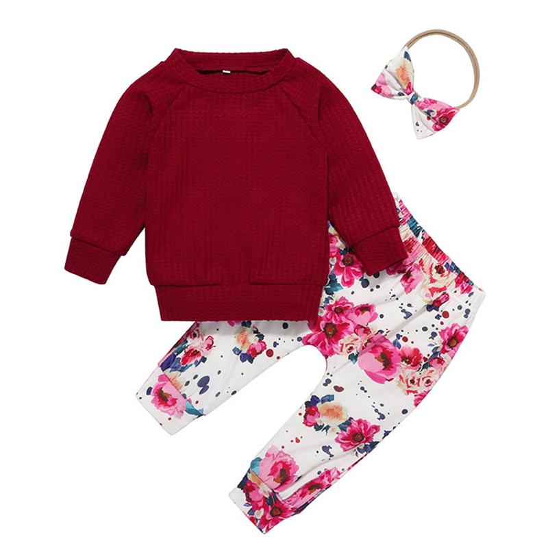 

Clothing Sets Keelorn Baby Girls Clothes Flowers Print Winter Sweatshirt+Pants+Headband Outfits For Toddler Girl Kids 0-24M, Ah5763red