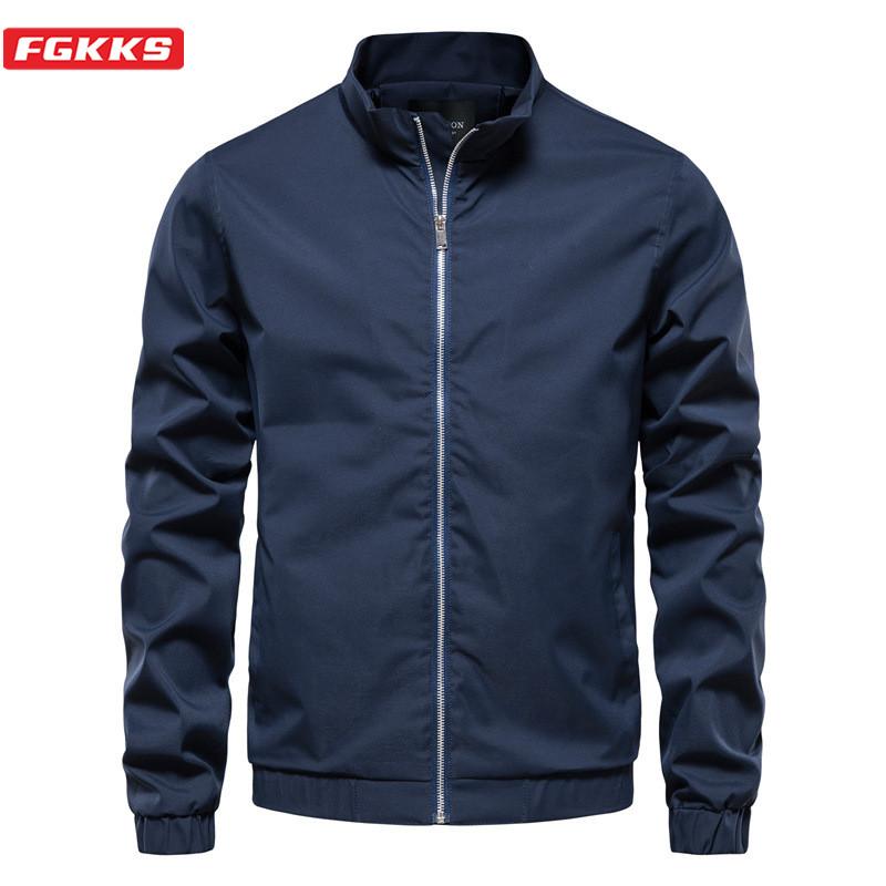 

Men's Jackets FGKKS Basic Stand Collar Bomber Jacket Men Casual Zipper Solid Color Mens Autumn Quality Windbreaker For, Black;brown
