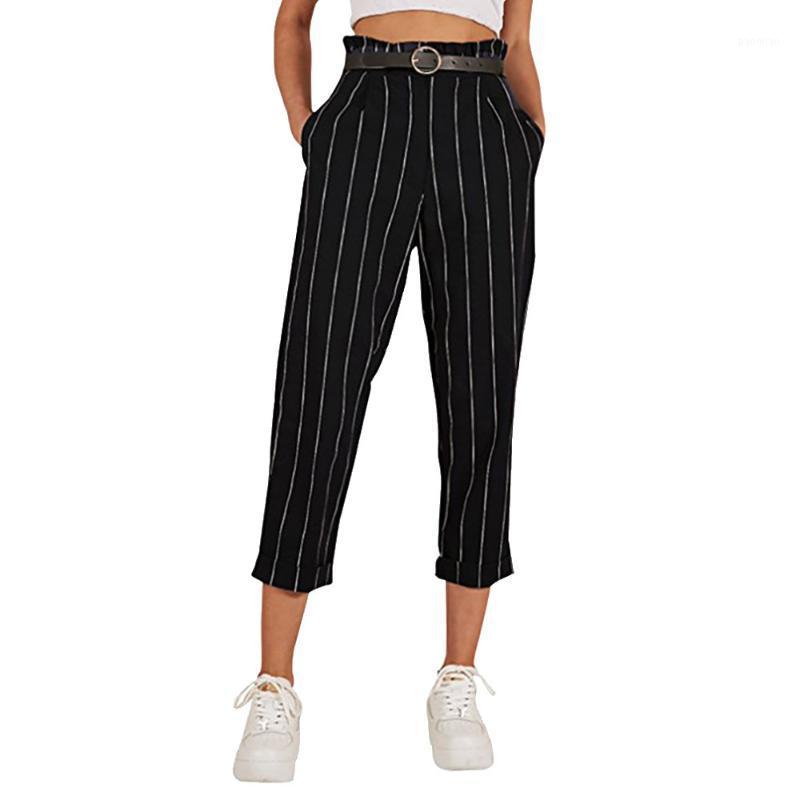 

Women' Leggings Pants For Fashion Striped Skinny Mid Waist Slim Straight Leg Casual Button With Pockets Spodnie Damskie #jsw, White