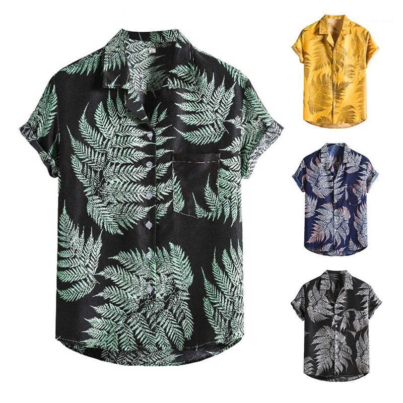 

Men's Casual Shirts Shirt Hawaiian Style Leisure Vacation One Button Wild Leaf Print Short Sleeve Top 2022, Green
