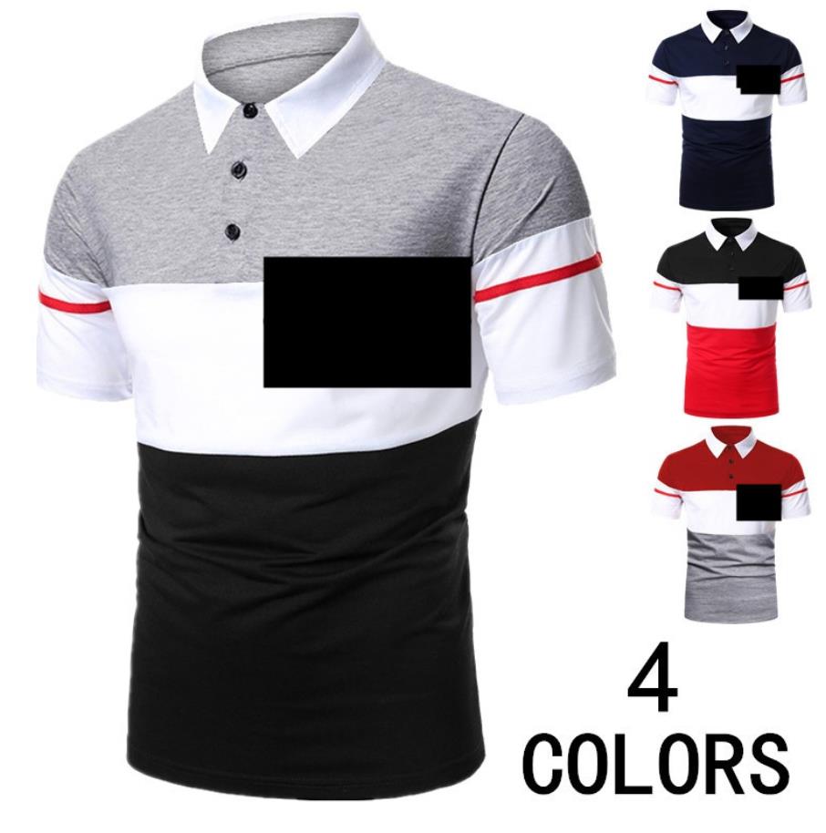 

Casual men' short-sleeved POLO shirt Fashion Stitching Turn-Down Collar Mens Polos, Black red
