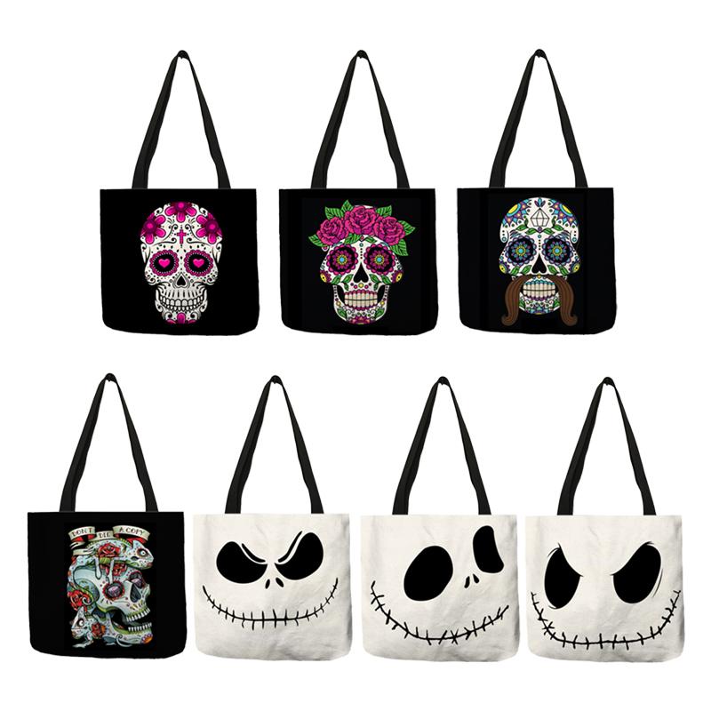 

Evening Bags Floral Skull Tote Bag Day Of The Dead Halloween Handbags For Women Reusable Shopping Traveling Totes Double Side Print, 006