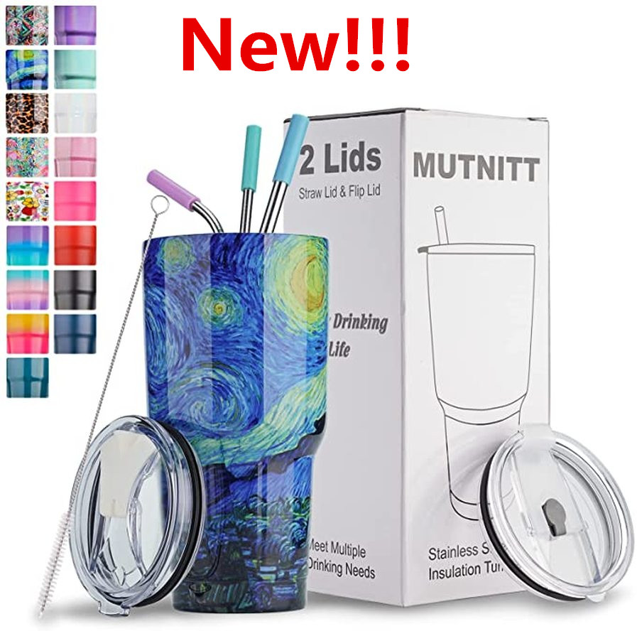 

Fast Delivery 30OZ New Stainless Steel Coffee Mugs Star Sky Rainbow Tumbler Smart Travel Water Cups Vacuum Flask Bottle Thermocup 2022