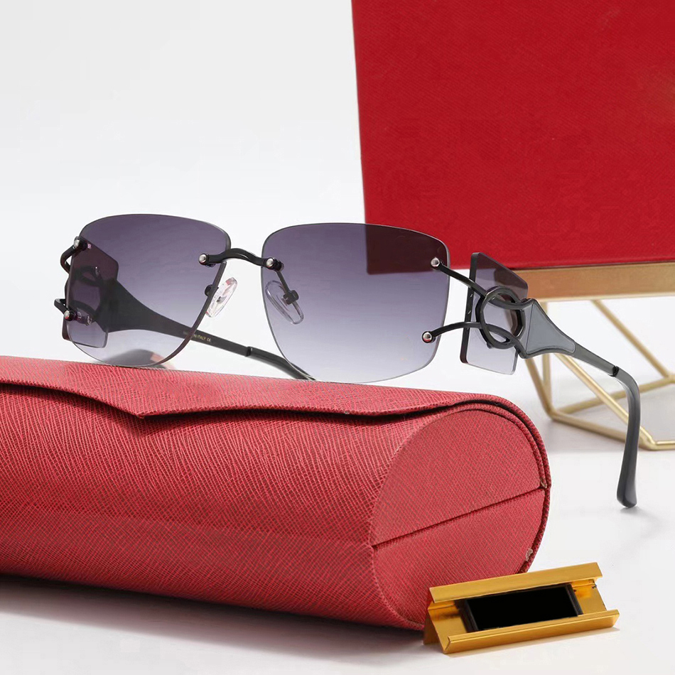 New Designer Sunglasses Sports Mens Women Gold Dark Black Frameless Metal Square Optical Frame Pink Grey Blue Transparent Lens Sun Eyewear Fashio