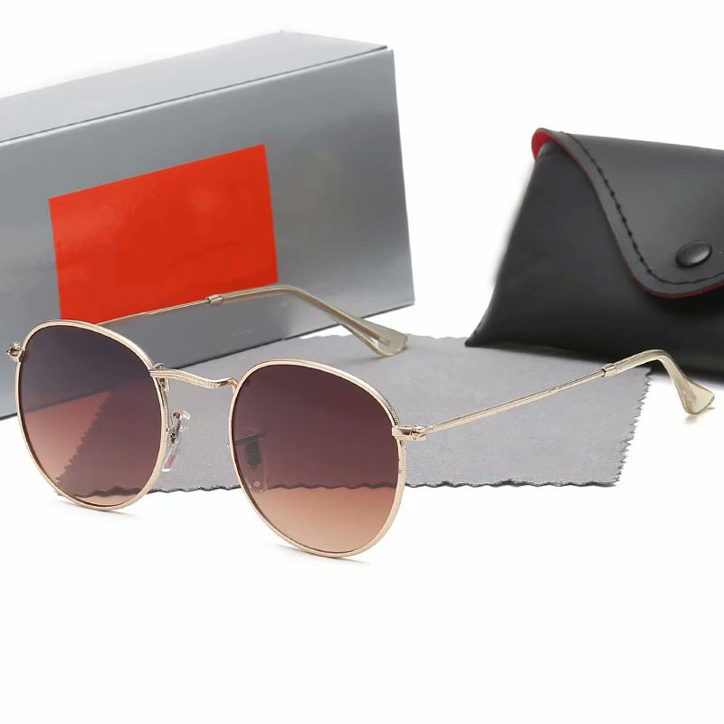 

2022 Classic Round Design UV400 Eyewear Sunglasses Metal Gold Frame Sun Glasses Men Women Mirror Sunglasses Polaroid glass Lens3447