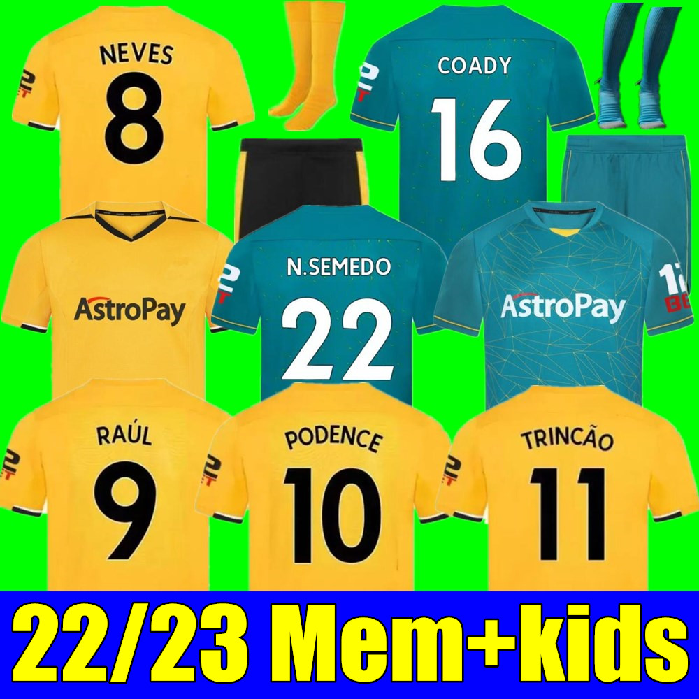 

22 23 Wolves Soccer Jerseys ADAMA KILMAN SEMEDO RAUL NETO NEVES 22022 2023 Wanderers J.OTTO PODENCE GIBBS WHITE Wolverhampton Football Shirts Men Kids Kits, Away+league patch