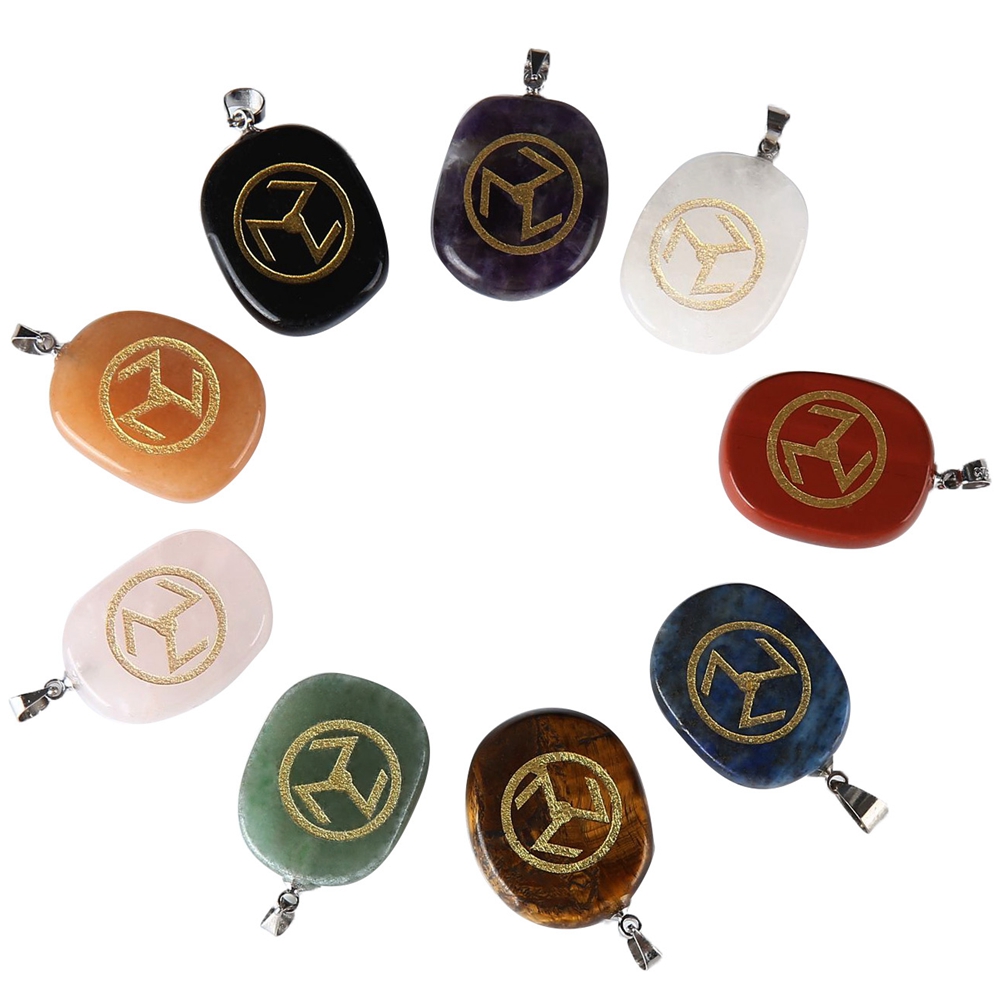 

Handmade Engrave Antahkarana Symbol Natural Stone Pendant Amethyst Rose Quartz Women Men Necklace Reiki Healing Crystal Energy Stone Jewelry Wholesale