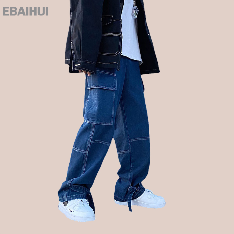 

EBAIHUI Men Wide Leg Jeans Loose Straight Men's Baggy Jeans Hip Hop Streetwear Skateboard Neutral Denim Oversized Jeans, Light blue