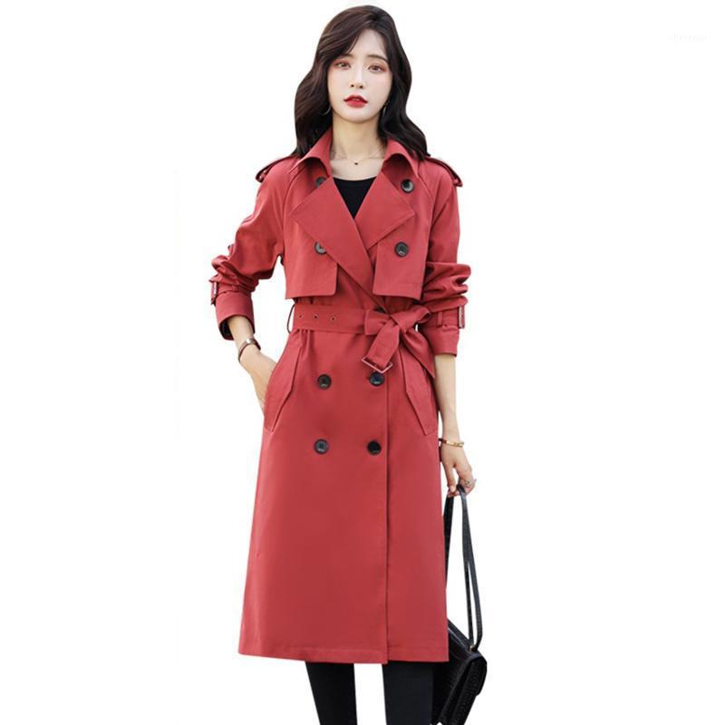 

Women's Trench Coats Spring Autumn Coat Slim Double Breasted Woman Long Women Windbreakers Plus Size Overcoat Femmino, Red