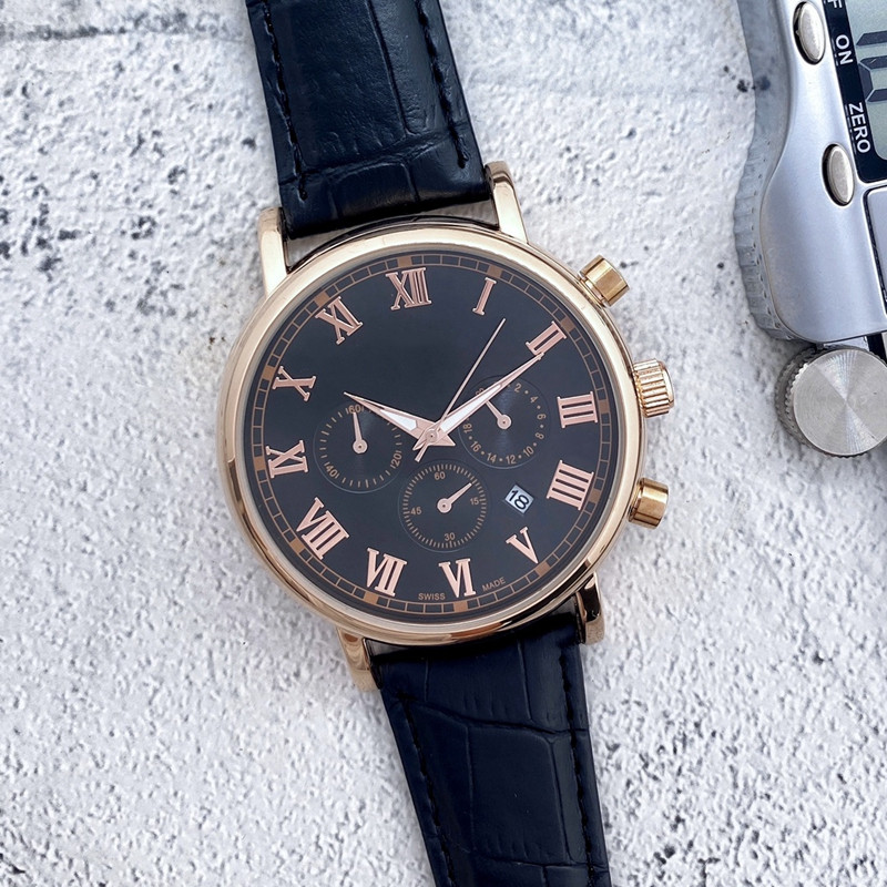 

2023 luxury mens watches Roman numerals All Dials Working Quartz Watch high quality European Top luxury Brand Chronograph clock leather belt fashion Six needle CART