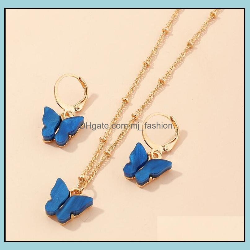 

Earrings Necklace Jewelry Sets New Butterfly Pendant Necklaces And Set For Women Girls Fashion Gold Elegant Choker Sweet Gift Epacket Drop, As pic