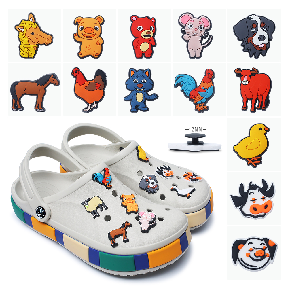 

moq-10pcs PVC Animals and poultry series Charms Shoe Accessories Cute Hound Pug Croc Shoe Decoration for jibz Kids Party X-mas Gifts