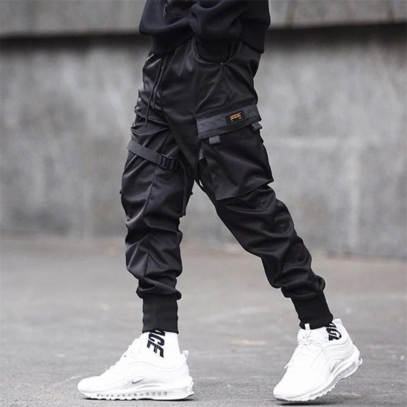

April MOMO Men Spring Hip Pop Harlan tooling pants Elastic Waist Hip Pop Pencil Pants Trousers Streetwear Hombre Sweatpants 201118, Black