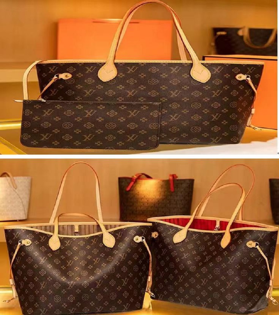 

high quality Totes 4 colors lattice 2pcs set bag Women Double G handbags luxurys designers ladies Shoulder Bags handbag lady clutch purse retro Backpack Style #888, Brown flower