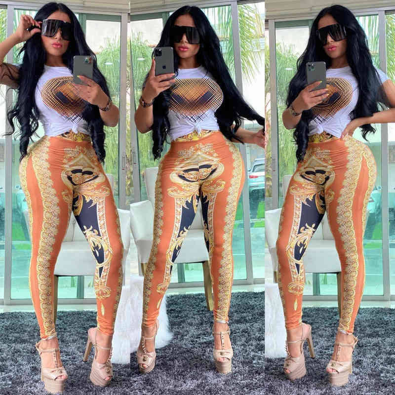 

J2624 Designer Letter Print Short Sleeve T-Shirt Trousers Luxury Women's Clothing Fashion Casual Slim Two Piece Set