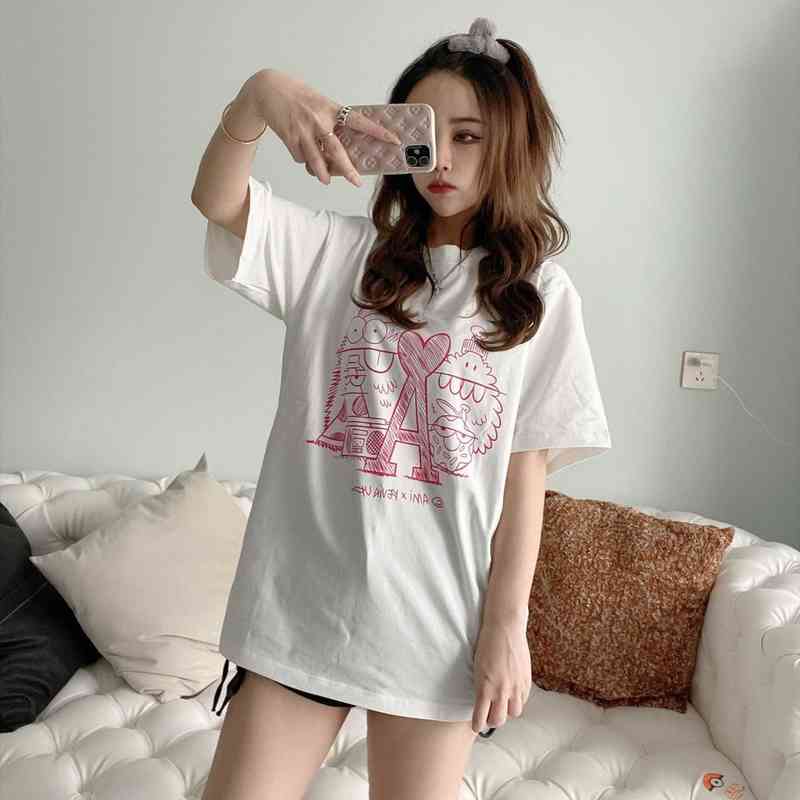 

Brand Fashion Designerchao Love Short Sleeve T-shirt Co Branded Graffiti Printing Casual Round Neck Half Unisex, This item does not ship