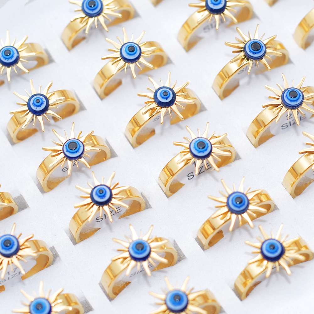 

Bulk 36pcs/Lots Gold Sun Devil Eye Gothic Punk Rings Wedding No Fade Size 16-21 Women Men Lovers Friend Fashion Holiday Jewelry Accessory Wholesale