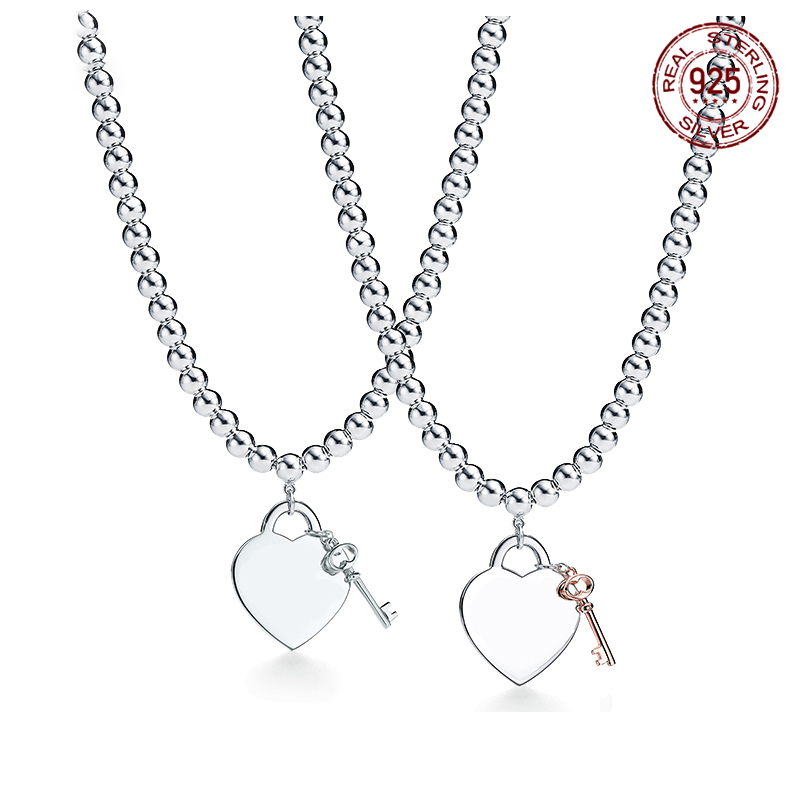 

Fashion Women Classic 4Mm Bead Necklace Big Love Pendant Small Key Cute Sweet Birthday Gift