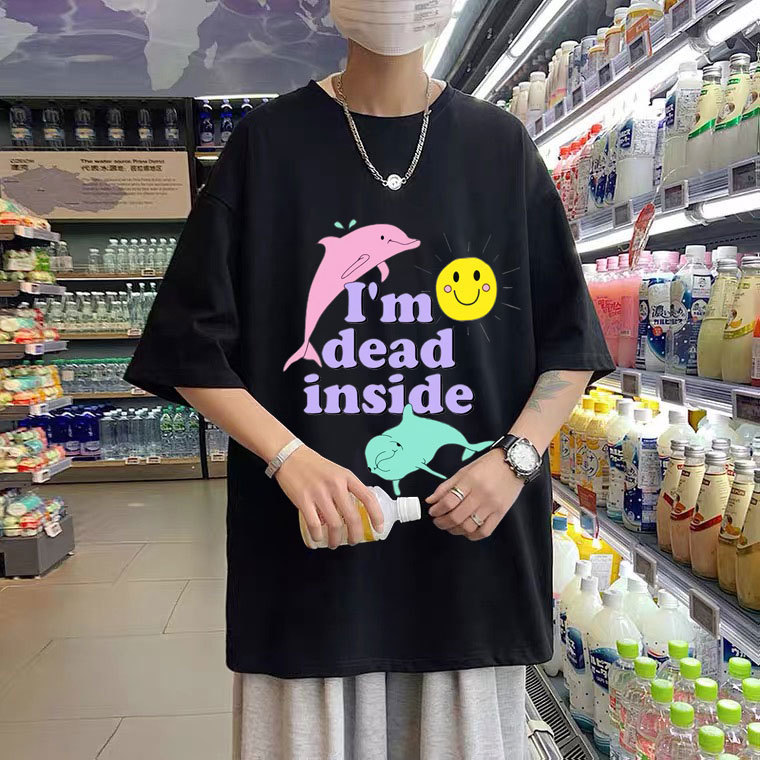 

Dolphin IM Dead Inside Sunshine Print Tshirt Im Dead Inside Letter Tshirt Men Women Kawaii Tee Summer Daily Allmatch T Shirts 220614, Green