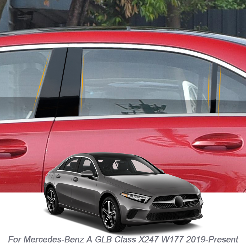 

6PCS Car Window Center Pillar Sticker PVC Trim Anti-Scratch Film For Mercedes-Benz A GLB Class X247 W177 2019-Present Accessory, Black