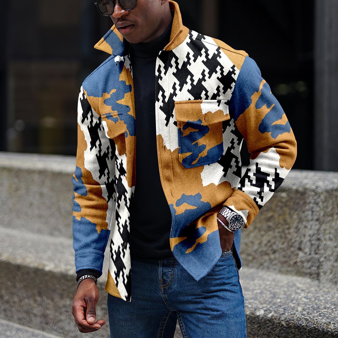 

Men's Jackets Winter Autumn Jacket Vintage Style Patchwork Contrast Colors Single-breasted Autumn For Daily Wear