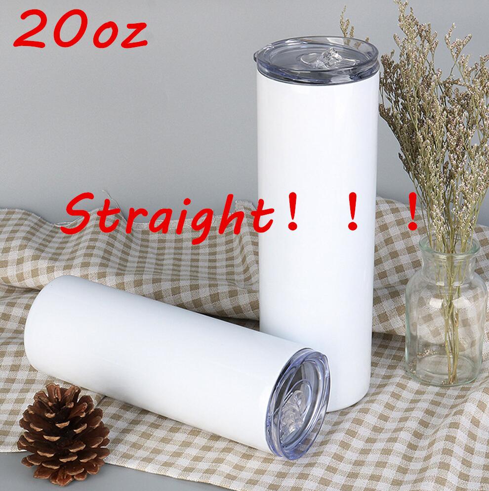

US stock 20oz STRAIGHT Sublimation Tumbler Set Stainless Steel Insulated Travel Office Tumbler with Closed Lid Straw Slim Water Cup Birthday Gift FY30, White