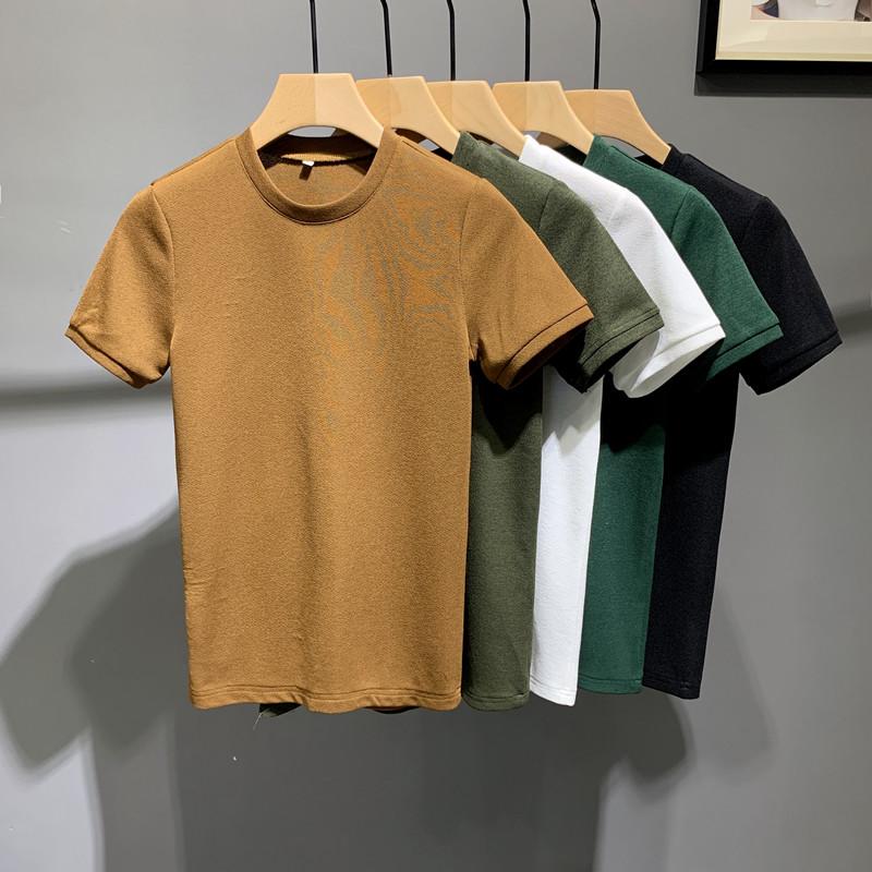 

Men's T-Shirts 2022 Summer Men Short Sleeve Round Neck Slim Fit T-shirt Male Solid Color Tees Shirts Mens Casual High Quality Knit Tshirt Y2, White