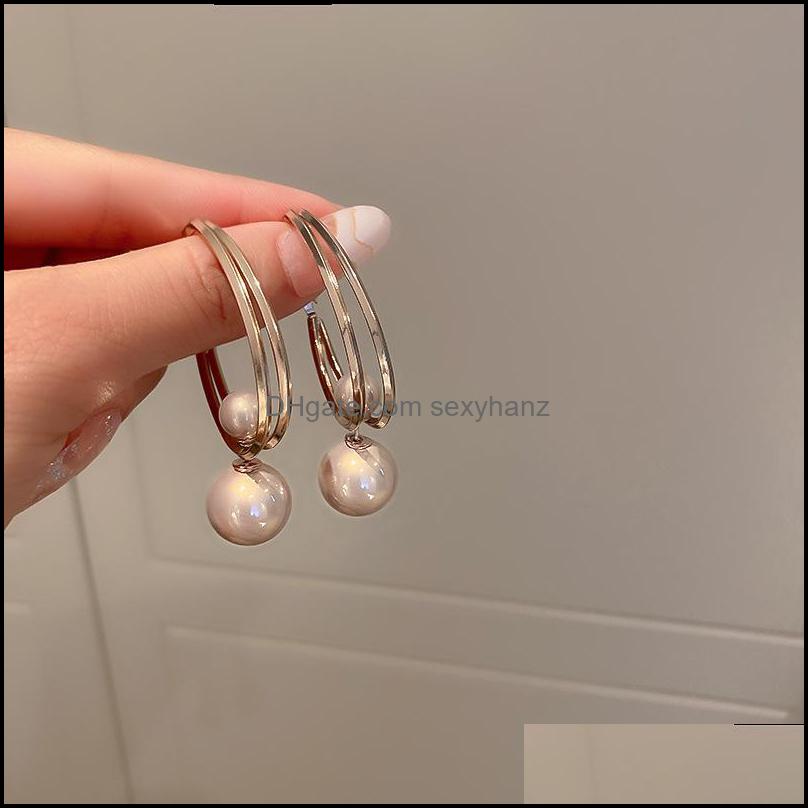 

Hoop Hie Earrings Jewelry Pearl Drop Double Circle Ring Earring 2022 Trend Arrival Fine Ladies Summer For Dhkjn