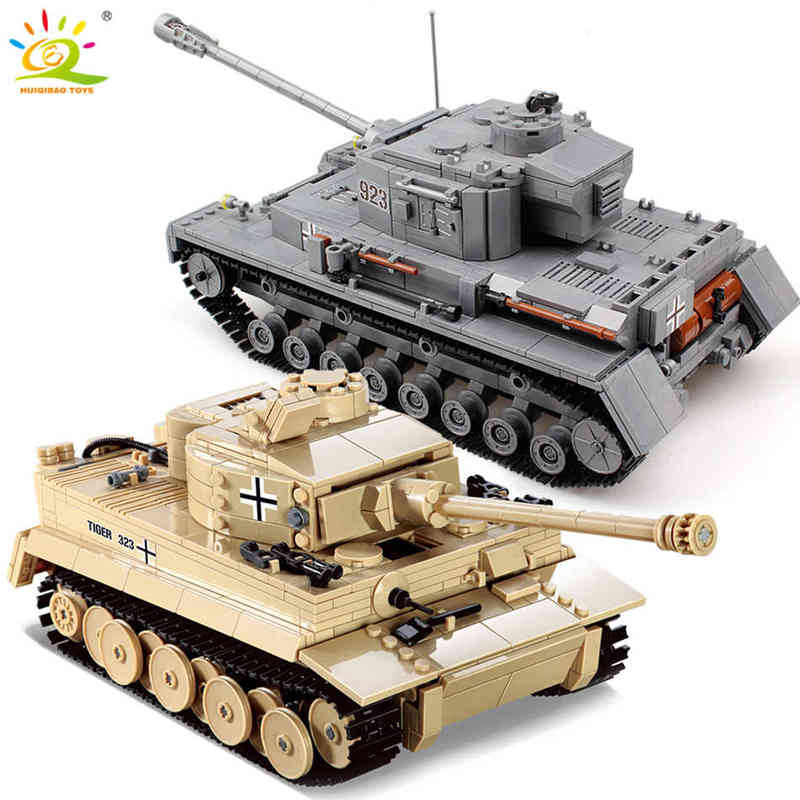 HUIQIBAO Militaire Allemand Tiger Tank Classique Modèle Blocs de Construction avec 2 WW2 Armée Soldat Briques Construction Jouets pour Enfants AA