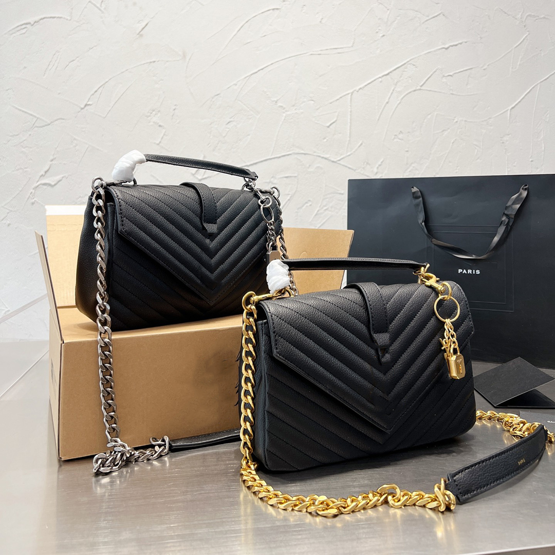 

YClassic LOULOU Y-shaped Seam Shoulder Bags Gold Silver Original Hardware Chain Handbags High Quality Genuine Leather Flap Women Crossbody Bag Luxury Designer Bag, Black