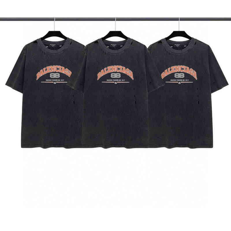 

balencaigass 2022 spring summer new Paris new scissors double B letter cut T-shirt for men and women, Wash black