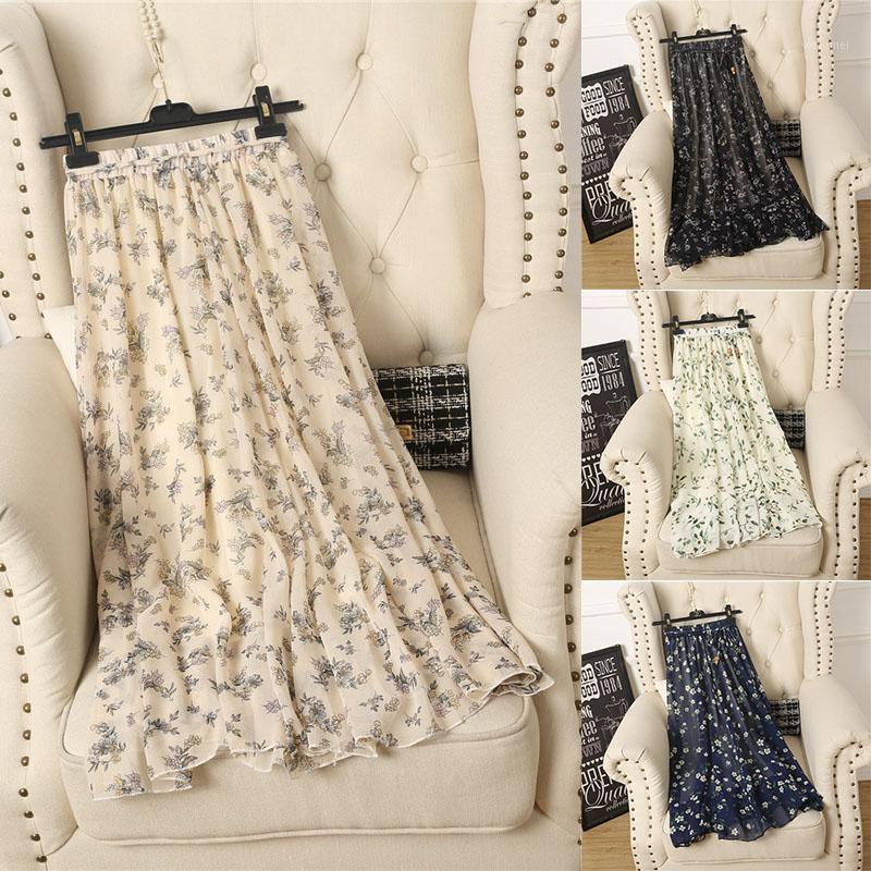 

Women Floral Skirts Elastic Waist Slim Fit Breathable Chic Female Skirt TC21, Beige